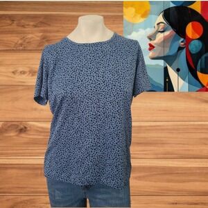 Jaclyn Smith Collection Women's  Blue‎ Blouse Top w/ Black Spots Sz M